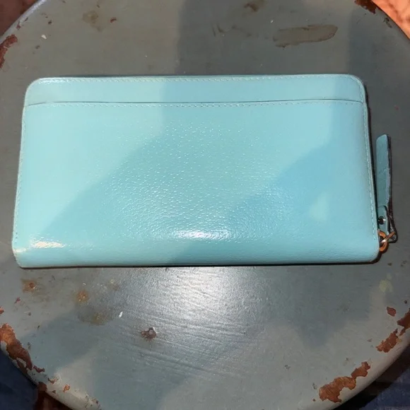 Kate Spade Teal Leather Wallet with Gold Polka Dots interior - Picture 2 of 9